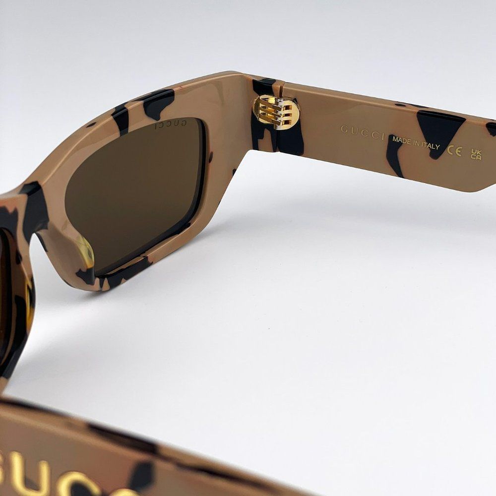 Gucci GG1296S 003 Sunglasses Black Big Spotted Havana Brown Rectangle Unisex - Picture 8 of 10
